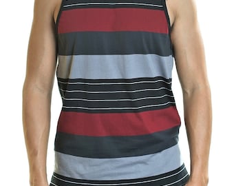 YAGO Men's Casual Striped Tank Top Shirt for Indoor & Outdoor (Wine/Bk/Gray,MM5)