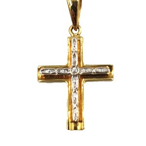Pendentif Croix Dorée Avec Verre Bleu - Style Années 80 Vintage - Occasion En Bon état