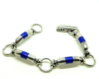 Vintage 1970s 925 solid silver bracelet with blue enamel