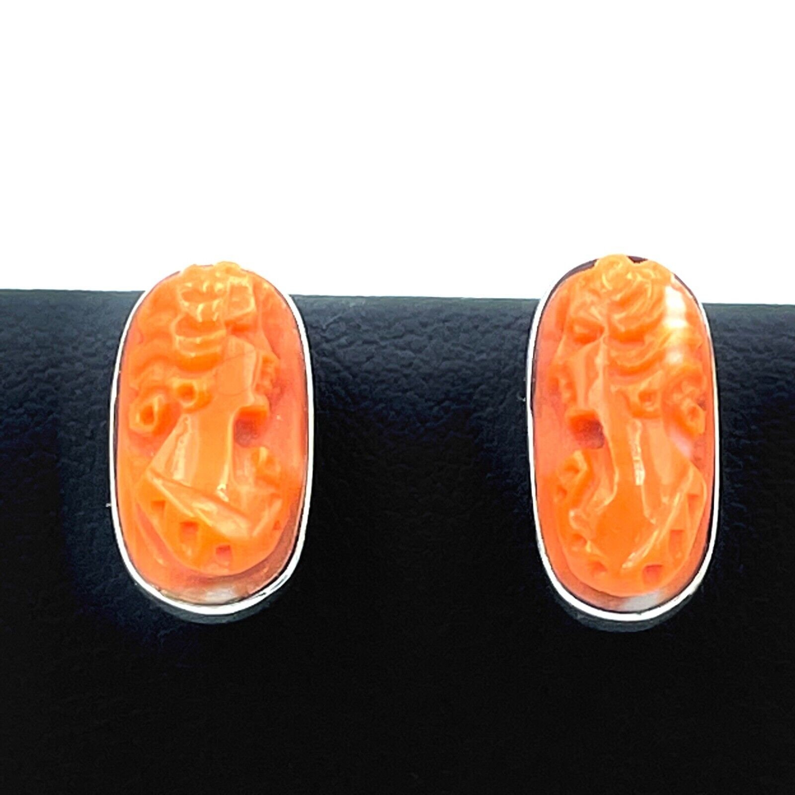 Boucles D'oreilles Bouton Vintage En Or 18K Avec Camée De Corail – Années 60, Pour Femme, Occasion