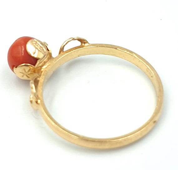 Bague Vintage Années 70 Or 18K Massif Avec Cabochon De Corail Rose - Taille ITA 15 (US 7.2) - Occasion