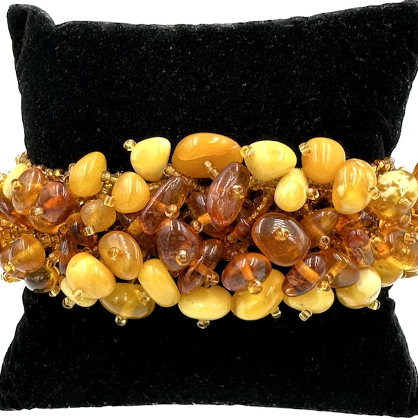 bracelet d’entrepôt russe vintage des années 1980 avec perles et perles d’ambre naturel avec certification Made in Moscou