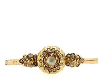 Antique late 19th century Italian brooch with natural microbeads and mother-of-pearl in 14 kt solid gold