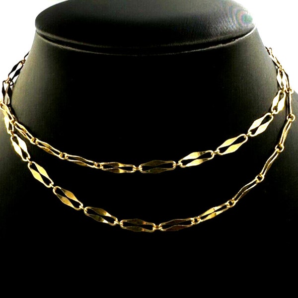 BALESTRA vintage 1970s Italian women's long necklace with diamond link in solid 18 kt yellow gold