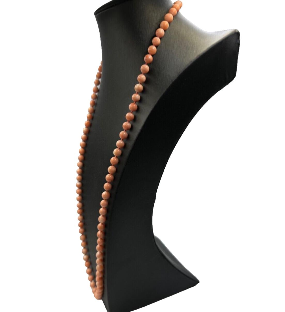 Collier Long En Corail Rose Naturel Vintage Années 60 - Made In Italy, Perles 6mm