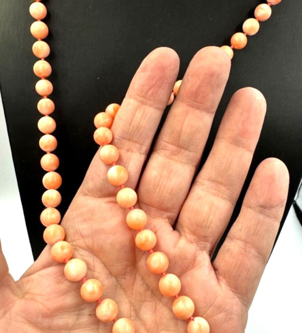 Collier Long En Corail Rose Naturel Vintage Années 60 - Bijou Fait Main En Italie