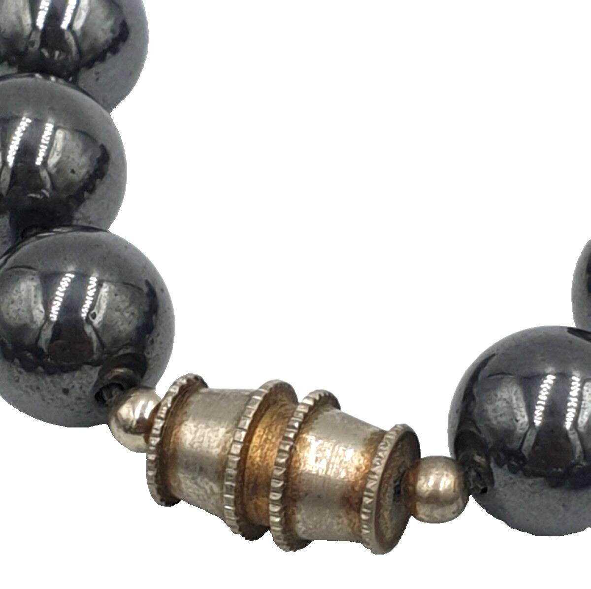 Collier Long Pendentif Années 70 En Métal Doré Avec Agate Et Hématite