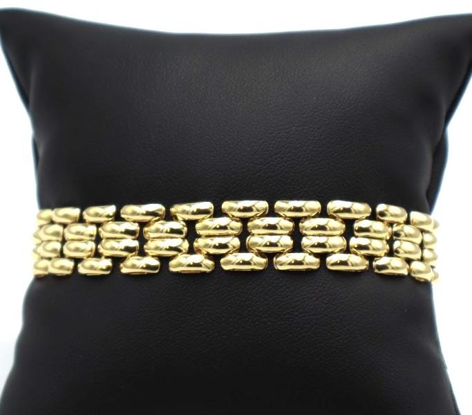 Bracelet Vintage Années 80 En Or Jaune 18K Massif - Maille Panther, Longueur 21 Cm, Fait En Italie - Occasion