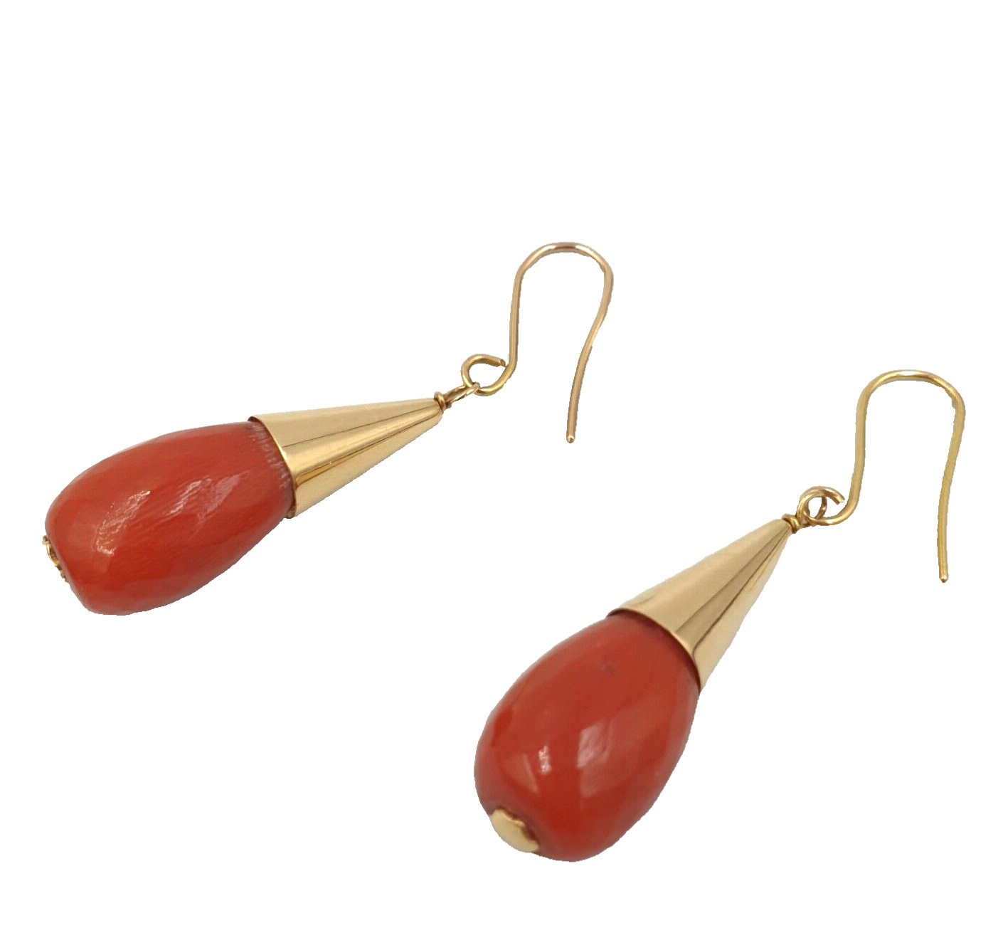 Boucles D'Oreilles Vintage Années 60 - Or 18k Massif Avec Corail Méditerranéen - Italie - Occasion