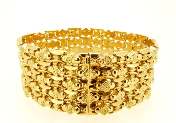 Bracelet Italien en OR Jaune 18 Carats k 750 Jonc Manchette Diamanté pour  Femme