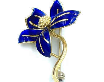 Vintage 1950s flower-shaped brooch in 18 kt solid gold, Made in Italy