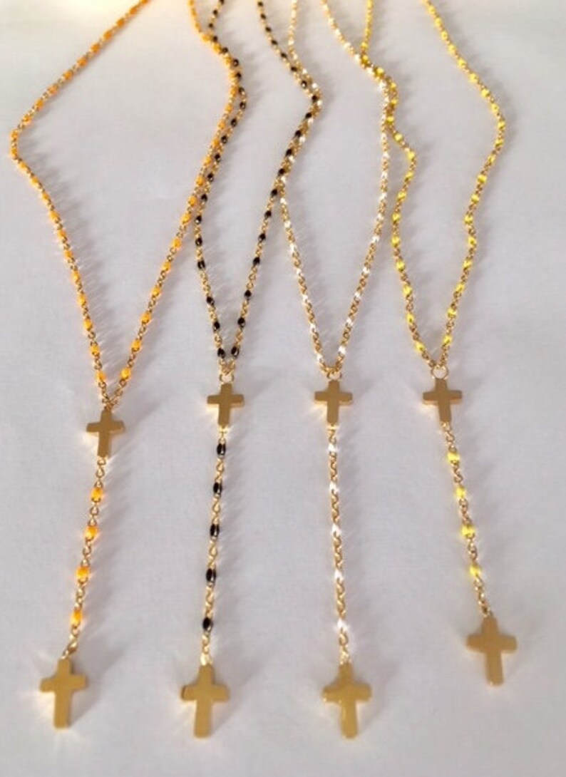 Cross rosary-style neck collar