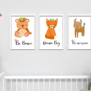 Lion Nursery Decor, Set of 3 Baby Nursery, Nursery Wall Art, Be Brave Lion, Be Awesone Animal Print, Cat Wall Art Nuersery, Digital PrintPDF