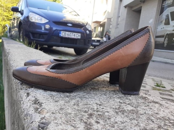 Elegant Shoes Brown Wingtips Chunky Mid Heels 42eu Etsy Australia