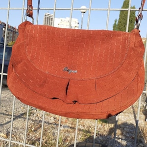 Suede Large Purse, Crossbody, Brick Colour, Suede Rusty Colour shoulder bag