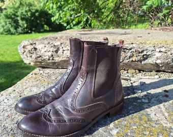 Women's Wingtip Ankle Boots, Low-heel Chelsea Boots, Oxblood, 41eu/ 8us size