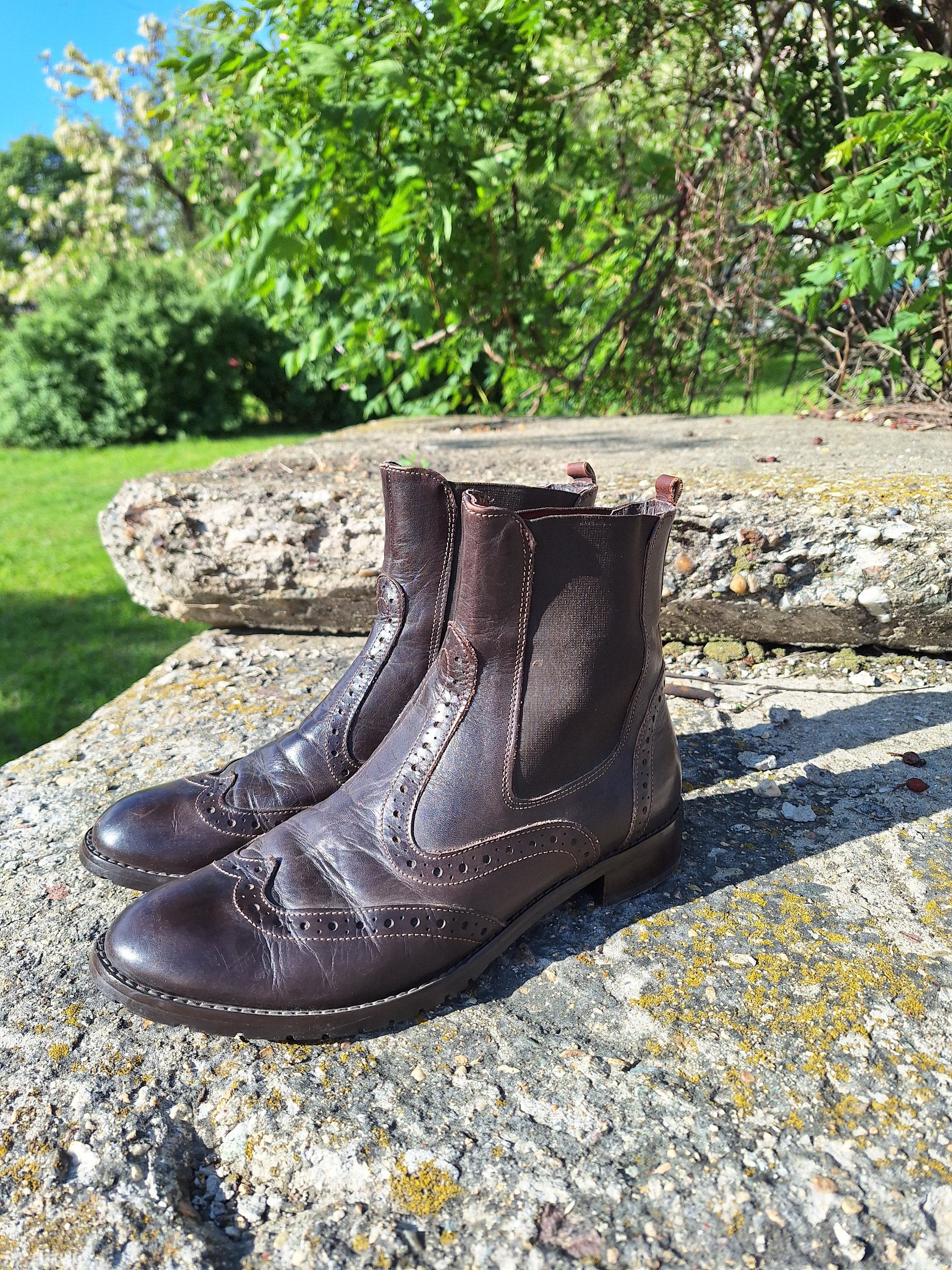 Women s Wingtip Ankle Boots Low Heel Chelsea Boots Oxblood 41eu 8Us Size