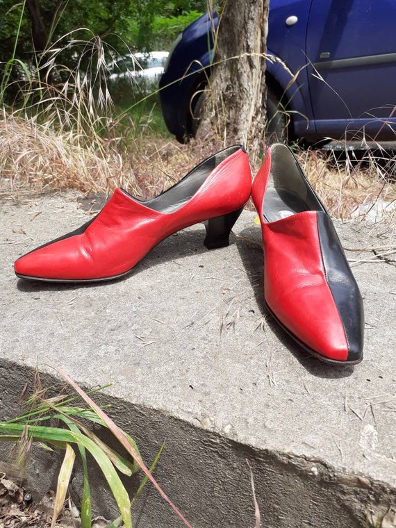Vintage Elegant Mid Heel BALLY Shoes Red and Black 41eu Etsy UK