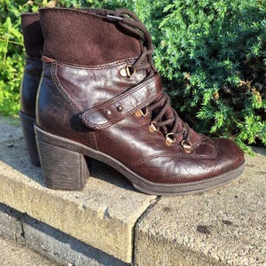 Women&#39;s Winter Combat Lace Up Boots, Brown Lace up Chunky Heels Boots, Gabor