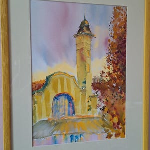 Burgas Train Station, Watercolor Original Artwork, Citiscape Aquarelle Original Painting, 35cmx25cm