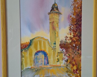 Burgas Train Station, Watercolor Original Artwork, Citiscape Aquarelle Original Painting, 35cmx25cm