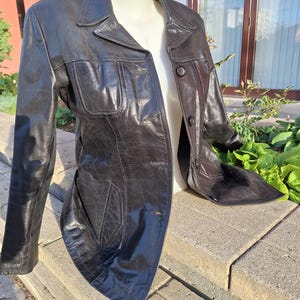 Women&#39;s Vintage Black Leather Jacket, M/ 40eu size
