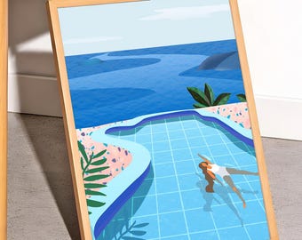 Girl in Pool Art Print: Summer Home Decor (Digital Download)