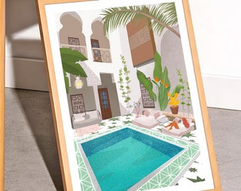 Marrakech Riad Print: Morocco Travel Poster, Home Decor
