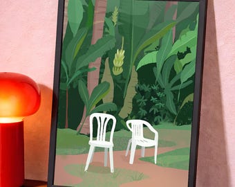 Puerto Rico Botanical Art Print: Tropical Chairs Illustration (Digital Download)