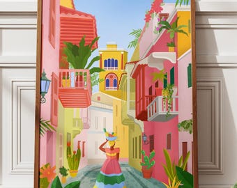 Cartagena Travel Poster: Colorful Colombia Wall Art Print