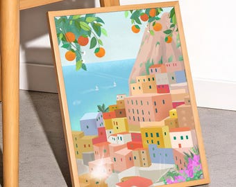 Amalfi Coast Art Print: Positano Italy Travel Poster