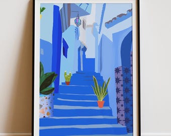 Moroccan Blue City Print: Travel Wall Art (Digital Download)