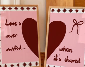 Olivia Dean Love's Never Wasted Lyric Print, Pink Heart Quote Art (Digital Download)