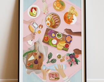 PRINTABLE  Food Art Print, International Brunch illustration, DIGITAL DOWNLOAD, Kitchen Art, Wall Decor