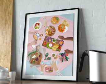 PRINTABLE  Food Art Print, International Brunch illustration, DIGITAL DOWNLOAD, Kitchen Art, Wall Decor