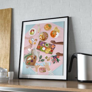 PRINTABLE  Food Art Print, International Brunch illustration, DIGITAL DOWNLOAD, Kitchen Art, Wall Decor