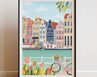 Amsterdams kanalhustryck: Färgglad stadslandskapskonst för resor (digital nedladdning)
