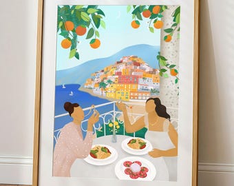 Positano Italy Print: Girls on Balcony, Summer Home Decor (Digital Download)