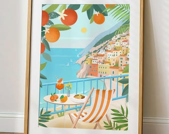 Amalfi Coast Art Print: Italy Travel Poster, Summer Home Decor