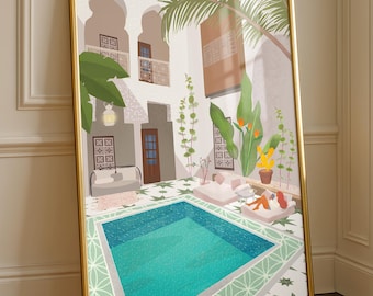 Marrakech Riad Print: Moroccan Poolside Wall Art (Digital Download)