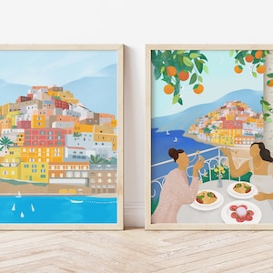 Amalfi Coast Print Set: Italy Travel Poster, Illustration Art