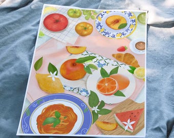 Summer Brunch Fruit Illustration Art Print: Kitchen Dining Decor