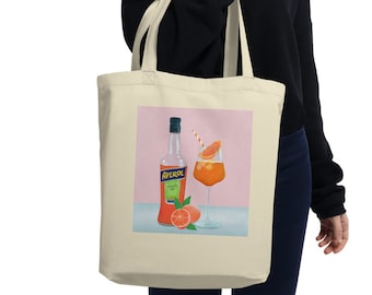 Aperol Spritz Eco Tote Bag: Illustrated Cocktail Canvas Bag