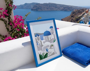 Santorini Greece Art Print: Travel Landscape Poster (Digital Download)