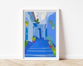 Chefchaouen, Blue city, Morocco Wall Art Print, Travel Poster, Illustration, Home decor