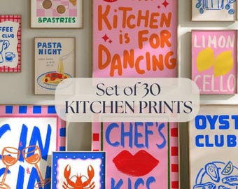 Kitchen Wall Art, Set of 30 Italian Kitchen Prints, Food Art Bundle, Mediterranean Gallery (Digital Download)