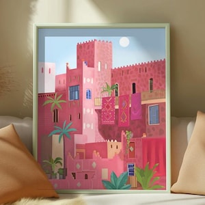 Marruecos pared arte impresión, cartel de viaje, ilustración, decoración del hogar