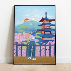 PRINTABLE Japan Wall Art Print, Tokyo Travel Poster Illustration, Home decor, Digital Download, Japan digital print