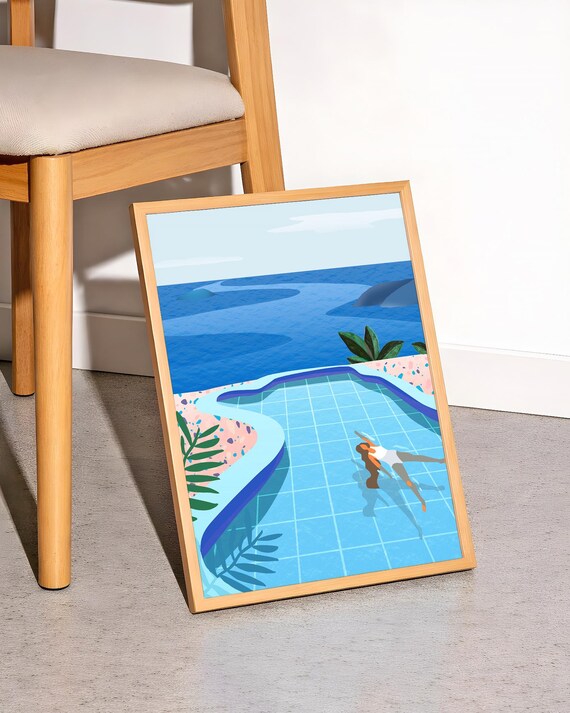 Girl in Pool Art Print: Summer Home Decor (Digital Download)