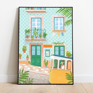 Lisabon, impresión de arte de pared, ciudad de Lisboa, cartel de Portugal, decoración de la pared, ilustración, decoración del hogar